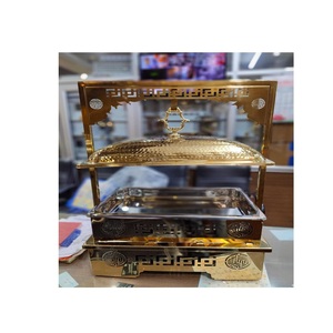 Lujoso plato de frotamiento de metal de latón martillado con acabado de espejo redondo dorado de 6 litros para restaurantes y cafetería Buffetware - Product Image 1