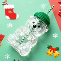 Gobelet en verre avec paille motif bonhomme de neige, mignon, avec couvercle en forme de chapeau, 20oz, pour café et boissons