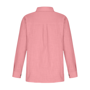 OEM Conception de Logo Personnalisé Femmes Décontracté Solide Gris Clair Chemise à Manches Longues Col Tourné Bouton Décoration 100% Lilen Regular Fit BD - Product Image 4