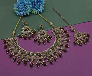 New Design Fancy Gold Plated Traditional Motipearl &Drop Kundan Studded Choker Necklace Earring Mangtika <b>Set</b>&<b>Jewellery</b> <b>Set</b> <b>Woman</b> - Product Image 1