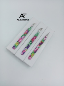 Pince à épiler pour cils imprimé de fleurs pince à épiler en acier inoxydable durable avec boîtes à cartes magnétiques - Product Image 2