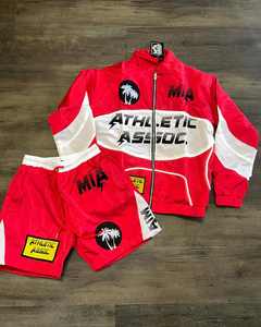 Custom Made Mens Sest <b>Zip</b> up Polyester Nylon Two Piece Windbreaker Short Set Men Sweatsuit Tracksuit - Product Image 3