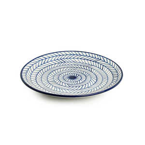 Ensemble de 6 assiettes à steak en céramique peintes à la main Indigo Chevron allant au micro-ondes pour la cuisine dans les hôtels à faible quantité minimale de commande - Product Image 3