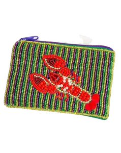 กระเป๋าปักลายลูกปัดมาร์ดิกราส์แบบมีซิปขนาดเล็กลายกุ้งครอว์ฟิชกระเป๋าสีม่วง/เหลือง/เขียว - Product Image 1