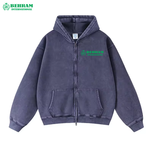 High Quality 450 GSM Streetwear Zipper <b>Hoodies</b> Men Unisex Thermal French Terry Vintage Distress Winter 100% Cotton Quick Dry - Product Image 3