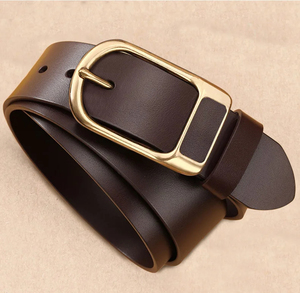 Genuine Leather <b>Belt</b> Cowhide Solid Color Rectangular Alloy Buckle Casual Style - Product Image 5