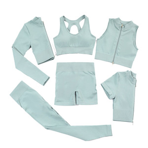 "Ensemble de yoga 6 pièces pour femmes Sportswear Outfit Gym Fitness Activewear Workout Clothing Leggings Shorts Crop Top Sports Bra" - Product Image 6