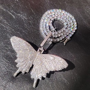 Moissanite Diamond Butterfly Necklace With Tennis <b>Chain</b> Hip Hop Jewelry Iced Out Butterfly Pendant Excellent Cut Gift for Her - Product Image 2