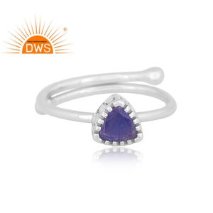 Anillo ajustable de piedras preciosas de tanzanita Natural de plata de ley fina de nuevo diseño, fabricante de joyería personalizada - Product Image 2