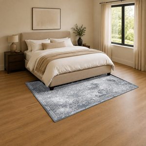 RUGS DEPOT LXDP-0294 Wholesale Grey Silver Marble Effect Digital Printed Machine Washable Chenille Area Rug Non <b>Slip</b> - Product Image 3