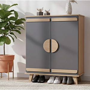 ตู้ชั้นวางรองเท้าสูง4ชั้นแบบโมเดิร์นต้นกำเนิดจากมาเลเซีย SC102ไม้โอ๊คสีเข้มสีเทาเข้มสำหรับเฟอร์นิเจอร์บ้านโรงเรียน - Product Image 1