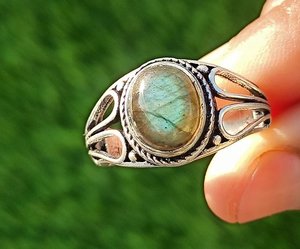 Handmade 925 Solid Sterling <b>Silver</b> Signet <b>Ring</b> Natural green fire Labradorite Oval Shape <b>Mens</b> Women's Gemstone <b>Ring</b> Wholesale - Product Image 1