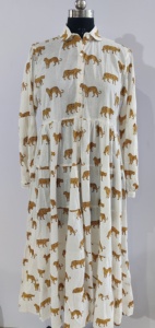 Vestido de playa de peso ligero a la moda para mujer blanco de algodón con estampado de tigre hermoso hecho a mano 100% - Product Image 5