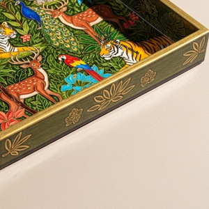 Bandeja Decorativa de Madera Meena Cuadrada Grabada con Arte de la Selva, Ecológica, Biodegradable, Verde, para Servir, Personalizable, Pedido al por Mayor - Product Image 5