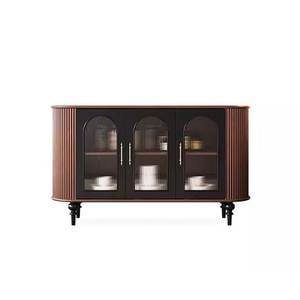 NORDIC STYLE MODULAR HANDMADE FLUTED <b>SIDEBOARD</b> with STORAGE EUROPEAN DESIGN WOODEN CABINET with GLASS MANGO WOOD - Product Image 2