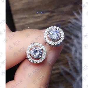 925เครื่องประดับเงินสเตอร์ลิงต่างหูเพชรทรงกลมตัดดีสำหรับผู้หญิงเป็นของขวัญครบรอบการเลือกตัดเพชรโมอิสซาไนต์ - Product Image 3