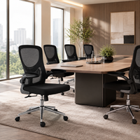 Chaise de bureau ergonomique à dossier mi-haut en maille avec accoudoirs réglables, pivotante, pour ordinateur, avec support lombaire et base chromée – Fournisseur
