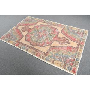 Vintage Area Rug, 4.4x7 ft Turkish Rug, <b>Red</b> Animal Print <b>Wool</b> Rug - Product Image 2