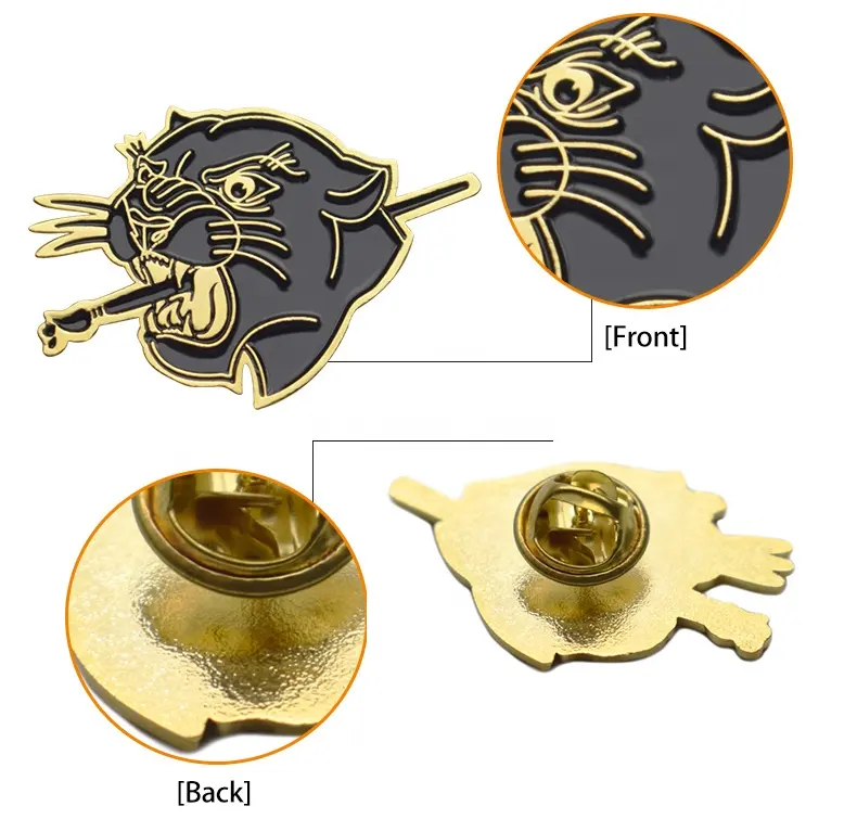 Alfileres de solapa de metal de recuerdo de alta calidad con logotipo de diseño libre de tigre de metal con proceso personalizado