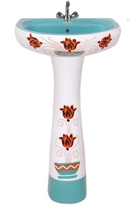 Meilleure vente Support de sol en céramique monobloc moderne Piédestal de lavabo Qualité supérieure Motif fantaisie pour application dans la salle de bain - Product Image 2