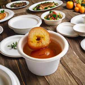 100% Compostable Eco-Friendly Sugarcane Bagasse Disposable <b>Dinnerware</b> Round Disposable Bowls for Weddings & Celebrations - Product Image 5