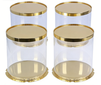 Nouveauté Boîte à gâteau en plastique ronde transparente brillante dorée argentée de qualité alimentaire jetable