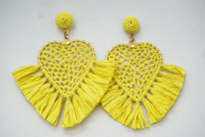 เครื่องประดับต่างหูราฟเฟียแบบยาวสำหรับงานปาร์ตี้สไตล์โบฮีเมียนจากผู้ผลิตอินเดีย - Product Image 4