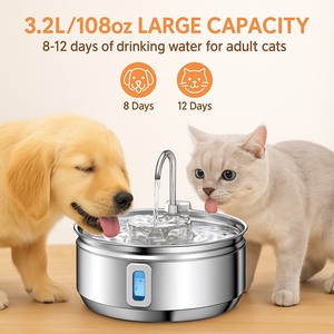 Fontaine à eau pour chat en acier inoxydable durable et écologique de qualité supérieure, 3,2 L, pompe ultra silencieuse, grande capacité, bol à boire pour - Product Image 2