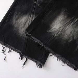 Distressed Ripped Canvas <b>Jeans</b> for <b>Men</b>-Breathable Eco-Friendly <b>Drawstring</b> Closure Mid Waist Stone Wash Wide Leg Straight Pants - Product Image 3