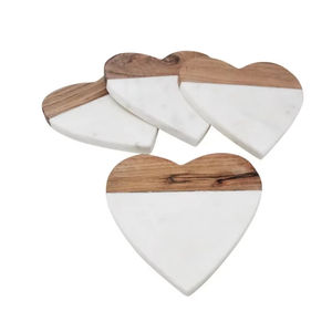 ชุดถาดรองแก้วไม้อะคาเซียธรรมชาติพร้อมพื้นผิวหินอ่อนที่วางถ้วยแบบพรีเมี่ยมสำหรับเป็นของขวัญแต่งงานและของตกแต่งบ้าน - Product Image 1