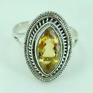 Bague artisanale pour femme en argent sterling 925 de Navya Craft, avec pierre précieuse jaune citrine de forme marquise, pierre de naissance de novembre, tailles 4, diamant - Product Image 3
