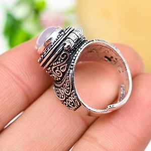 Bague boîte à pilules en calcédoine rose, ajustable, argent sterling 925, bague boîte à message secret, cadeau de fiançailles, bijoux - Product Image 4