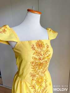 ชุดเดรสปักสีเหลืองสไตล์ชนเผ่าชุดเดรสขนาดเล็กลายดอกไม้สำหรับฤดูร้อนฤดูใบไม้ผลิ - Product Image 2