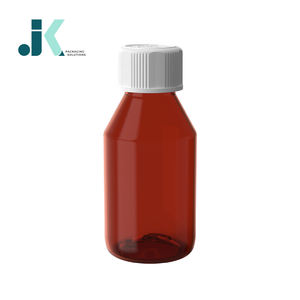 Botella de PET de 120 ml para Jarabe, Redonda y Cuadrada, con Tapa CR Ámbar, Logotipo Personalizado y Embalaje - M0774 - Fábrica de Vietnam, Soluciones de Embalaje JK - Product Image 1