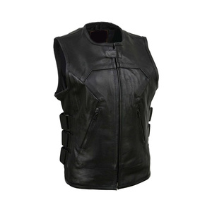 Chaqueta de chaleco de cuero para otoño invierno sin mangas con cuello en V y decoración de logotipo Estilo superior - Product Image 2