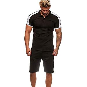 Vente en gros de nouveaux joggings décontractés pour hommes avec contraste de couleurs, polo avec fermeture éclair et revers, ensembles de survêtements pour hommes, ensemble de shorts 2 pièces - Product Image 1