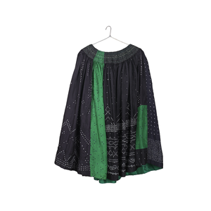 FOLKLORE 145 Satin Denim Pleat <b>Skirt</b> <b>Elastic</b> Waistband Emerald Stripe Bandhani Embroidery Soft Breathable Knit Ruffles - Product Image 5
