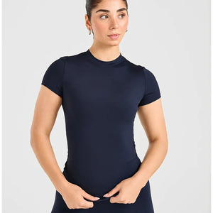 เสื้อยืดเข้ารูปสีกรมท่าสำหรับผู้หญิงเสื้อยืดแขนสั้นนุ่มน้ำหนักเบาระบายอากาศได้ดีดีไซน์ใหม่ล่าสุด - Product Image 3