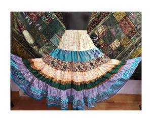 Flowy Patchwork <b>Skirt</b>, Summer Bohemian Long Maxi <b>Skirt</b>, Tiered Layer <b>Skirt</b>, Hippie Boho Festival <b>Skirt</b>, Recycled <b>Silk</b> , - Product Image 1