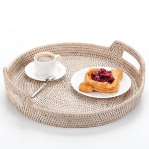 Bandeja Redonda de Ratán Natural con Conchas Marinas, Artesanía Decorativa, Regalo de Navidad para el Hogar y la Estética del Comedor - Product Image 6