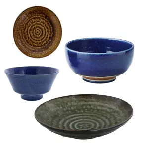 Juego de vajilla de cerámica esmaltada con plato y cuenco de comida de decoración japonesa