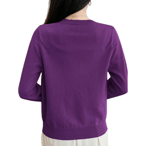 Women Purple High Stretch Knit <b>Cardigan</b> <b>Sweater</b> Long Sleeve Button Front Neck Casual Work Daily Wear Plain Simple Stylish New - Product Image 2