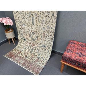 Alfombra Vintage de 3.2x7.7 pies, Alfombra, Alfombra Azul a Cuadros de Lana - Product Image 3