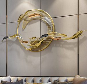 Ensemble décoration murale abstraite 3D de grande taille cadre métallique doré moderne art mural fait main pour salon en fer forgé - Product Image 1