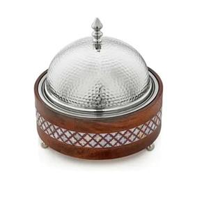 Cazuelas de estilo árabe Diseño de lujo Cuerpo de madera Tapa martillada Hotpot para servir comida Precio al por mayor Venta caliente Calentador de alimentos - Product Image 1