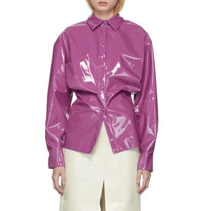 Chemise formelle boutonnée en cuir véritable pour femme, coupe ample, hiver, avec design streetwear, couleur unie, vêtement d'extérieur tendance - Product Image 1