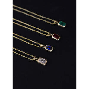 Lyra <b>Emerald</b> Cut <b>Pendant</b> with Ruby Rhodium Plated White Gold & Rose Gold Bezel Set Religious Charm - Product Image 2