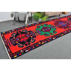 Tapis de Grande Taille Vintage en Laine Turque Rouge Noir Rectangle Surdimensionné Patchwork Motif 33X146 pi 10mm Épaisseur Latex - Product Image 1