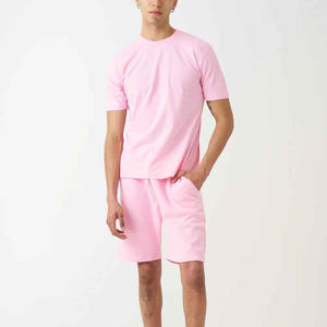 Meilleure vente unisexe hommes Logo personnalisé conception 100% coton éponge T-Shirt Shorts ensemble surdimensionné été t-shirts ensemble court - Product Image 4