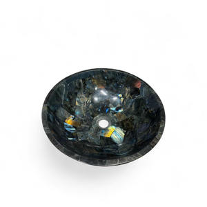 Évier en pierre de labradorite ronde, lavabo en marbre complexe, évier de comptoir moderne, décoration intérieure de salle de bain et de spa - Product Image 3